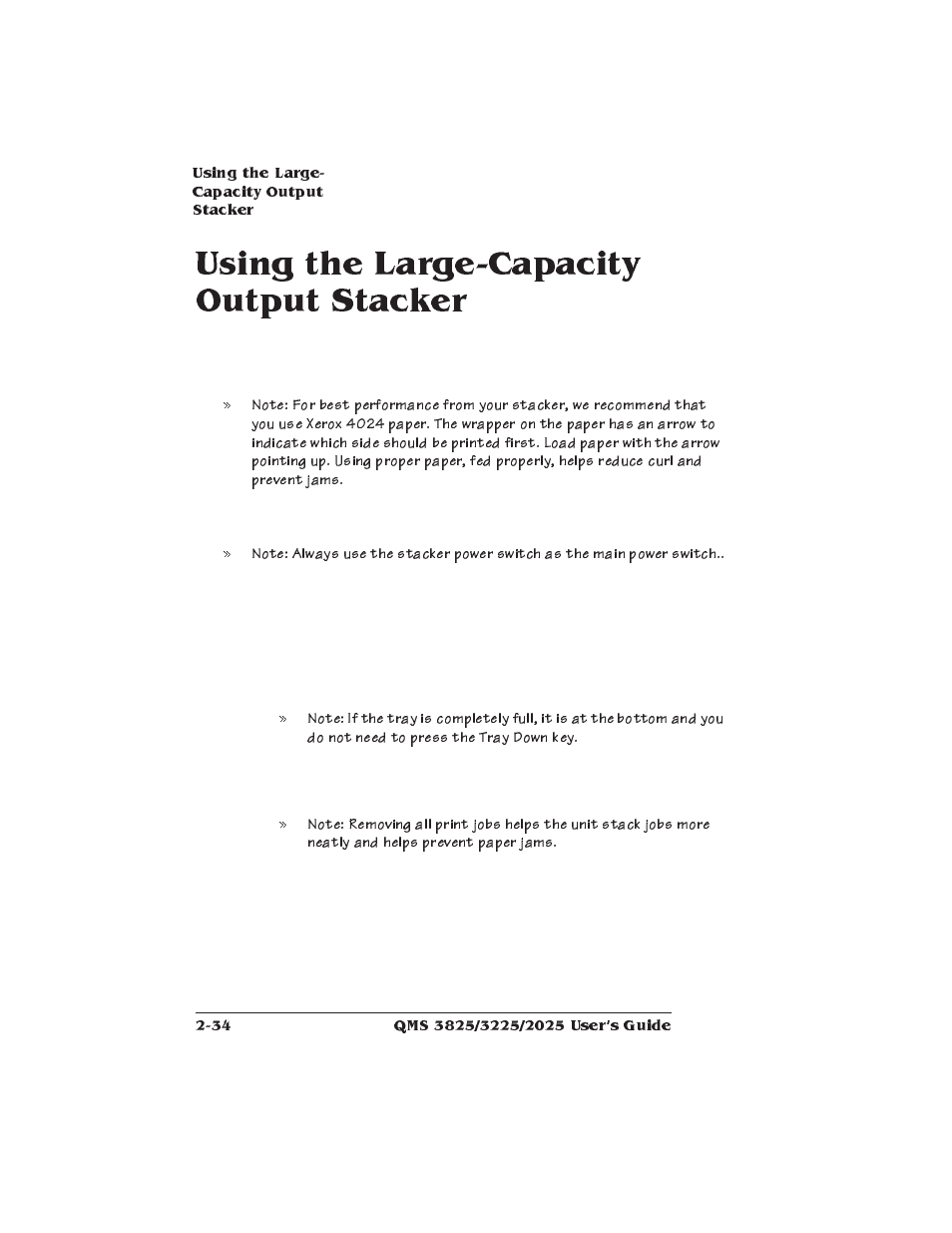 Using the large-capacity output stacker | Xerox 2025 User Manual | Page 62 / 222