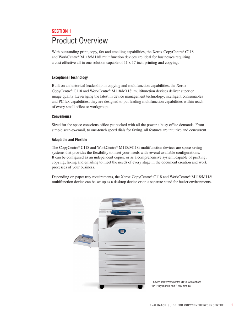 Product overview | Xerox CopyCentre C118 User Manual | Page 3 / 12