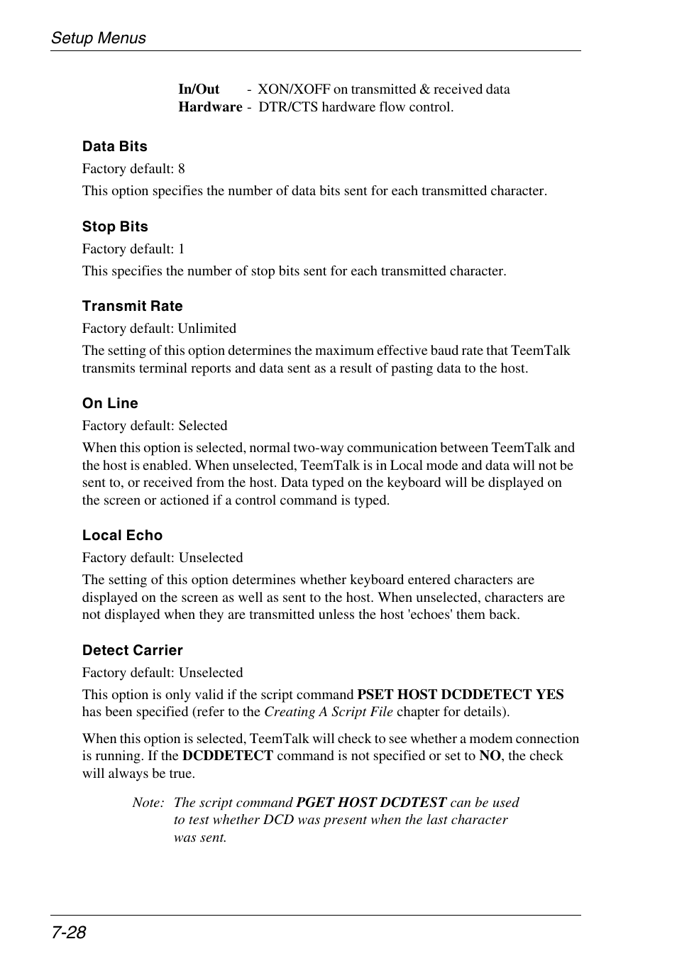 Carrier detect, Detect carrier, Local echo | Local/on line setting, On line/local setting | Xerox -05W User Manual | Page 102 / 370