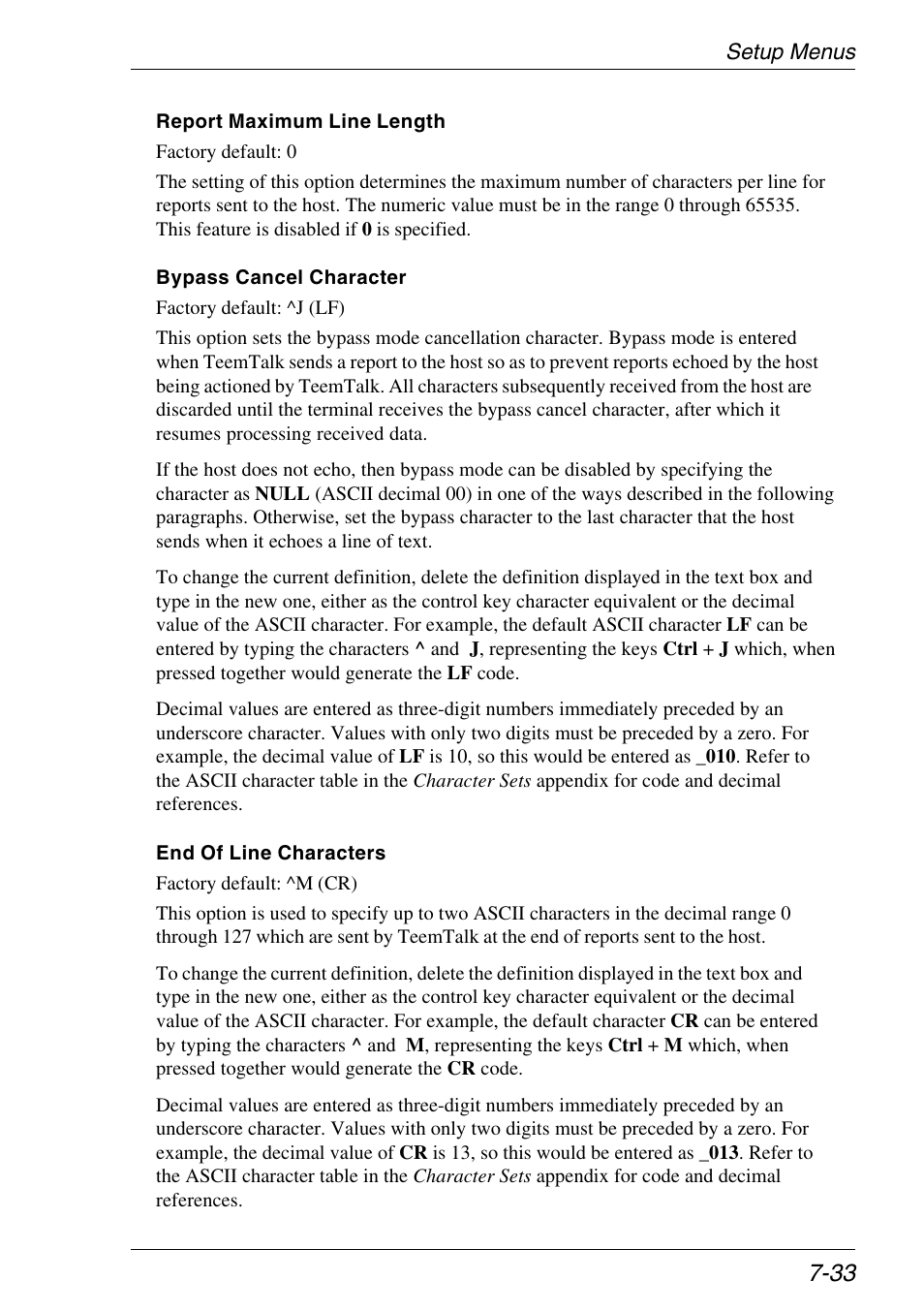 Bypass cancel character, Report max. line length, Maximum line length | Xerox -05W User Manual | Page 107 / 370