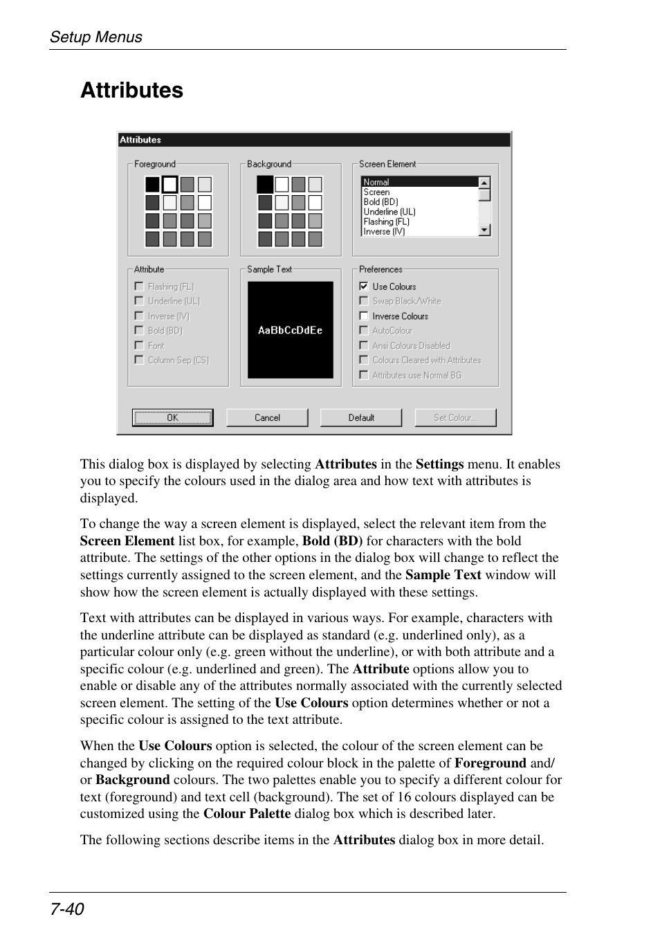 Attributes, Colour attributes, Text attributes | Attributes -40 | Xerox -05W User Manual | Page 114 / 370