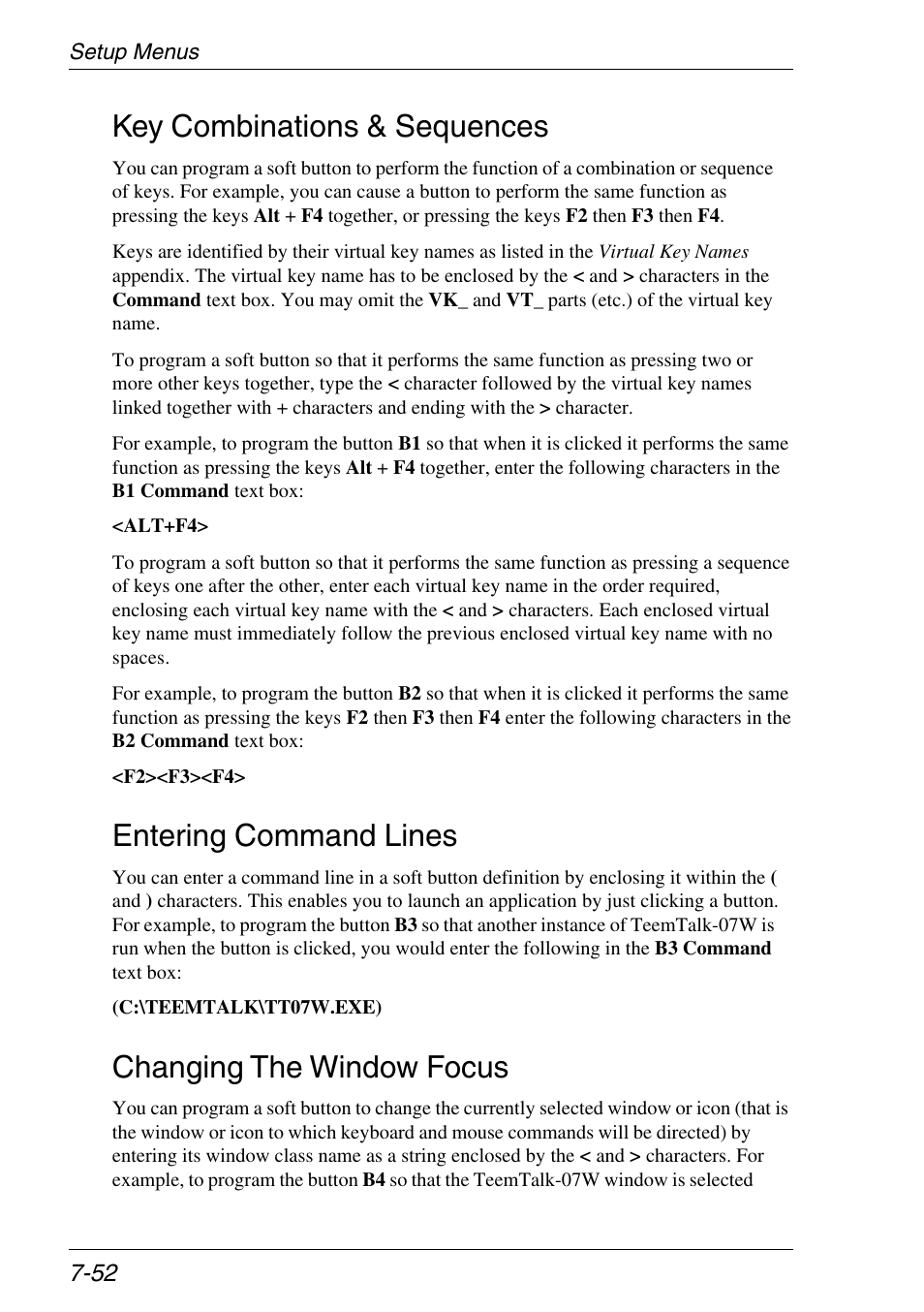 Key combinations & sequences, Entering command lines, Changing the window focus | Xerox -05W User Manual | Page 126 / 370