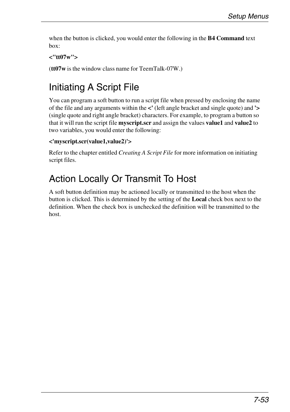 Initiating a script file, Action locally or transmit to host | Xerox -05W User Manual | Page 127 / 370