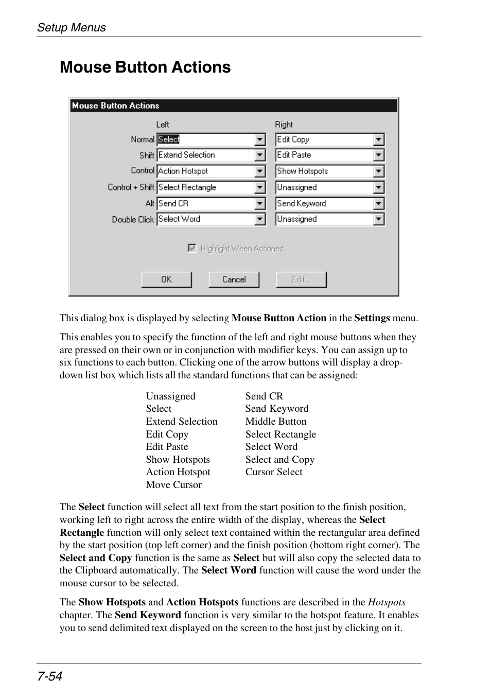 Mouse button actions, Button actions, Mouse button actions -54 | Xerox -05W User Manual | Page 128 / 370