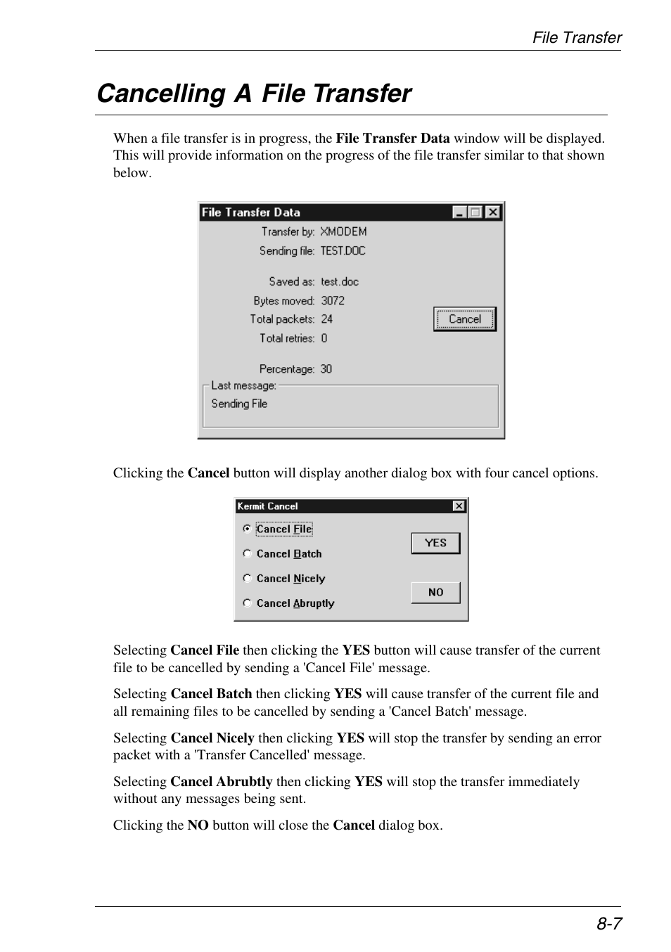 Cancelling a file transfer, Cancelling a file transfer -7 | Xerox -05W User Manual | Page 139 / 370