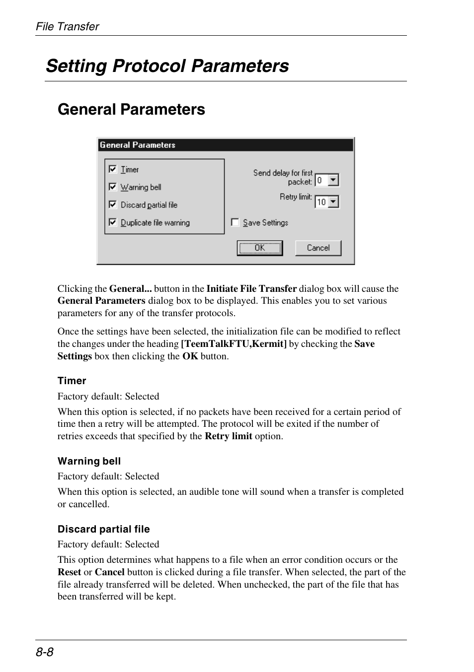 Setting protocol parameters, General parameters, Protocol parameters | Setting protocol parameters -8, General parameters -8 | Xerox -05W User Manual | Page 140 / 370