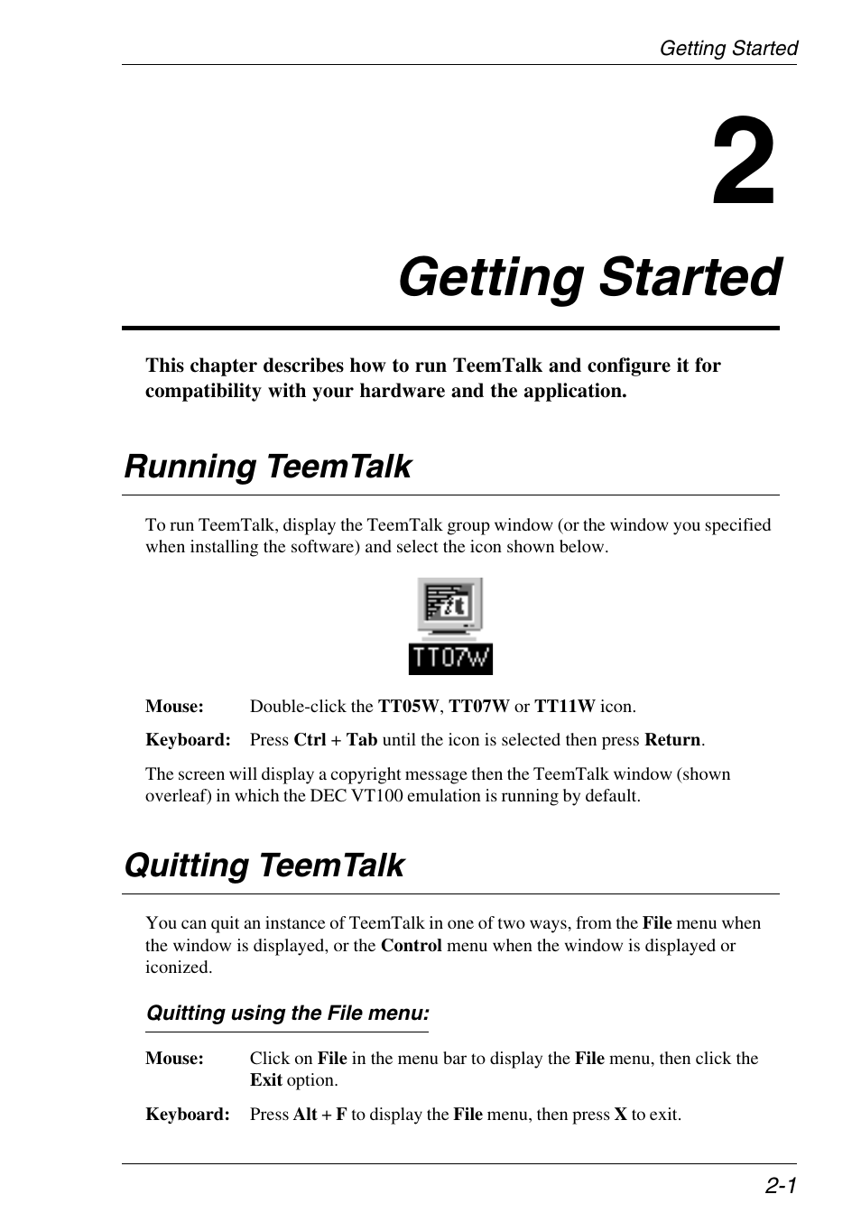 Getting started, Running teemtalk, Quitting teemtalk | Loading teemtalk, Getting started -1, Running teemtalk -1, Quitting teemtalk -1 | Xerox -05W User Manual | Page 15 / 370