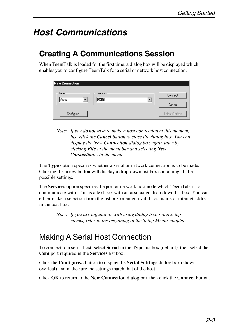 Host communications, Creating a communications session, Making a serial host connection | Getting started, Host communications -3, Creating a communications session -3, Making a serial host connection -3 | Xerox -05W User Manual | Page 17 / 370