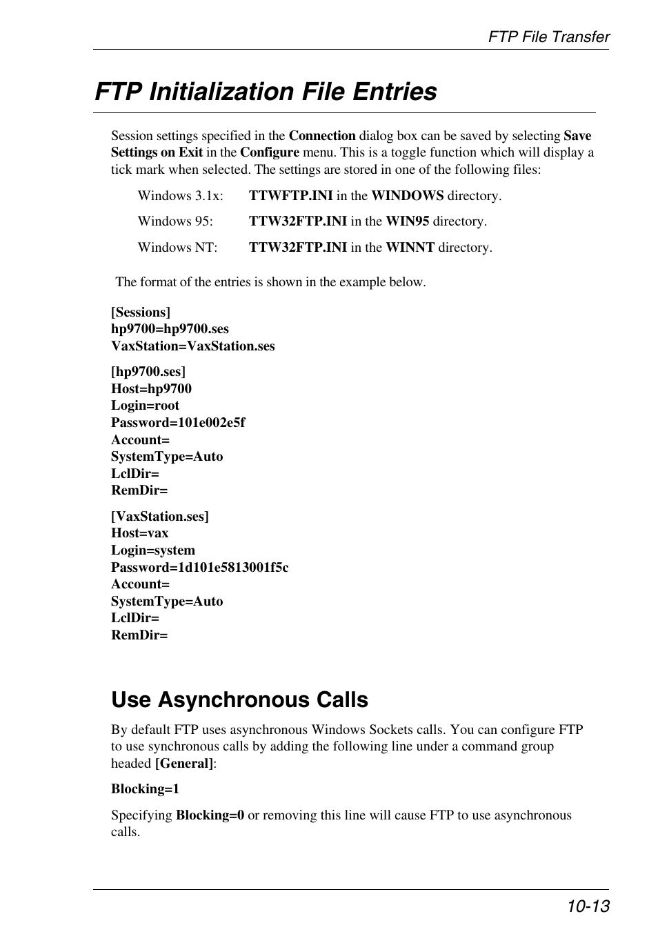 Ftp initialization file entries, Use asynchronous calls, Synchronous winsock calls | Ftp initialization file entries -13, Use asynchronous calls -13 | Xerox -05W User Manual | Page 175 / 370