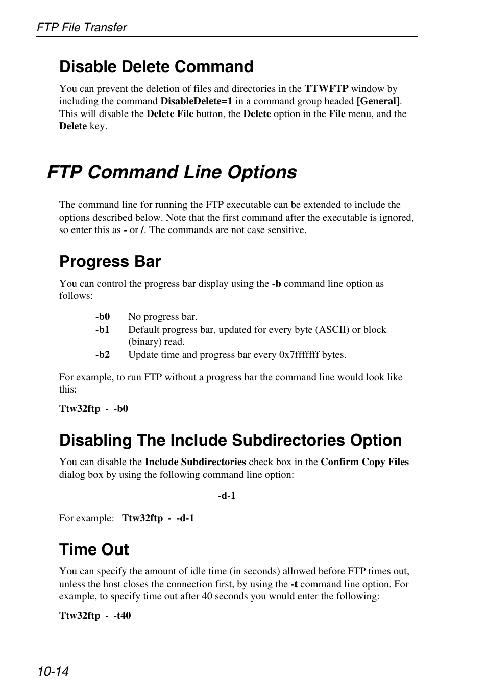 Disable delete command, Ftp command line options, Progress bar | Disabling the include subdirectories option, Time out, Ftp include subdirectories, Ftp progress bar, Ftp time out, Progess bar display, Disable delete command -14 | Xerox -05W User Manual | Page 176 / 370