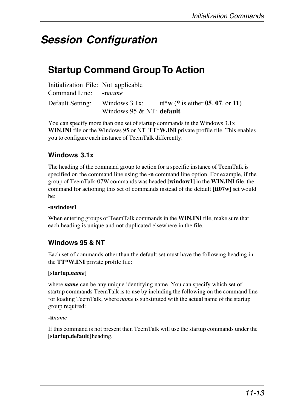 Session configuration, Startup command group to action, Session configuration -13 | Xerox -05W User Manual | Page 189 / 370