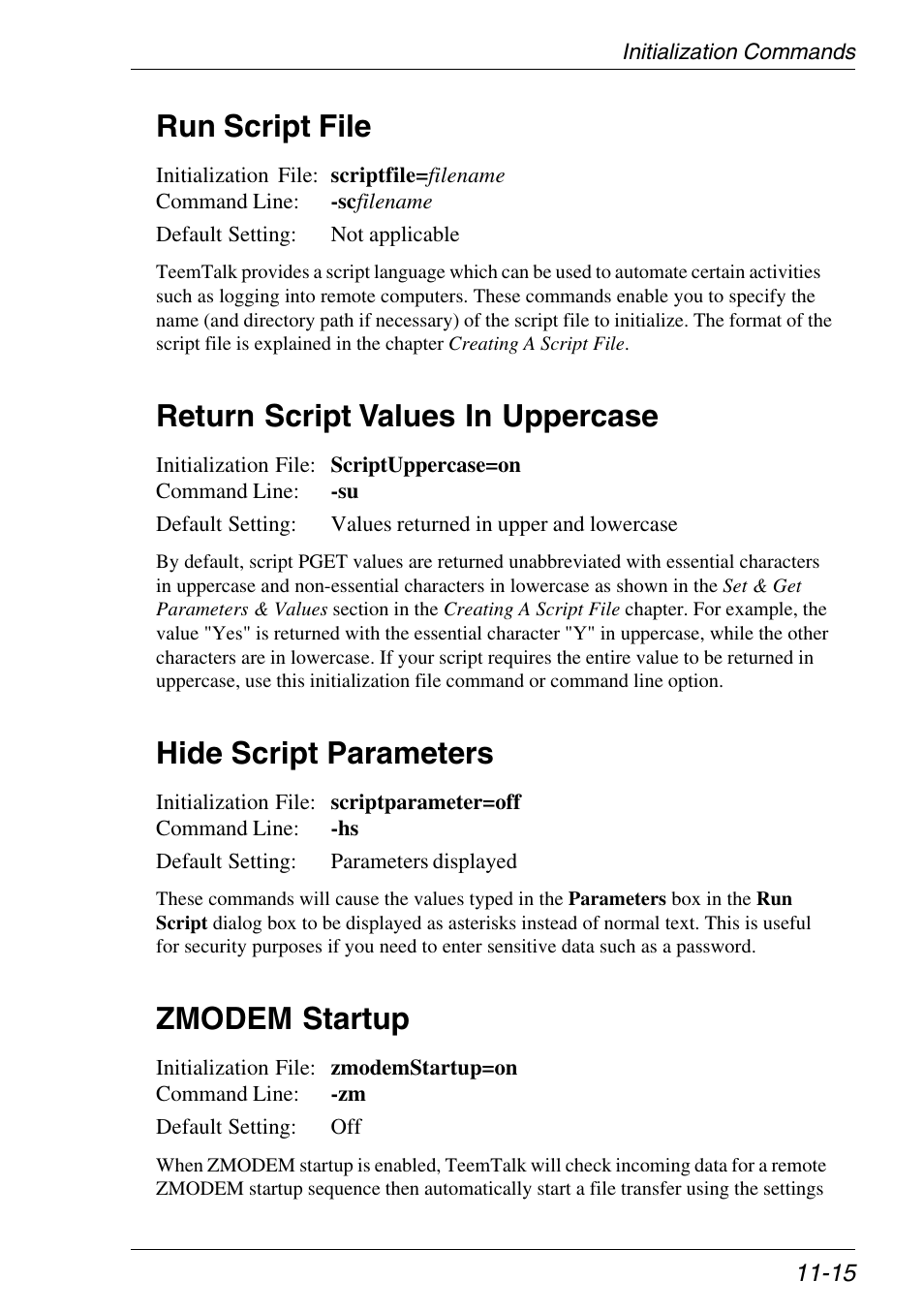 Hide script parameters, Return script values in uppercase, Run script file | Zmodem startup | Xerox -05W User Manual | Page 191 / 370