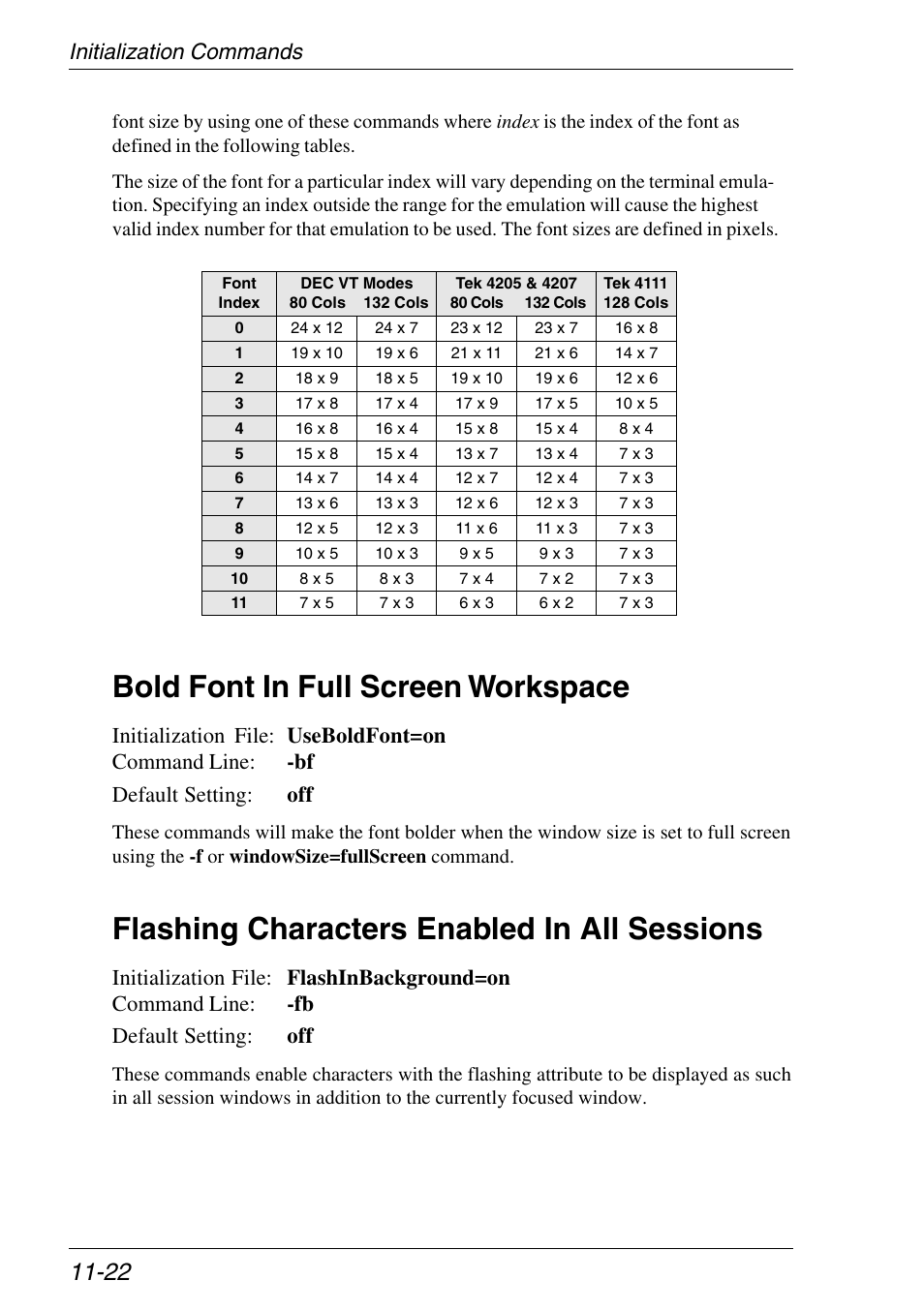 Bold font in full screen workspace, Flashing for all sessions, Flashing characters enabled in all sessions | Xerox -05W User Manual | Page 198 / 370