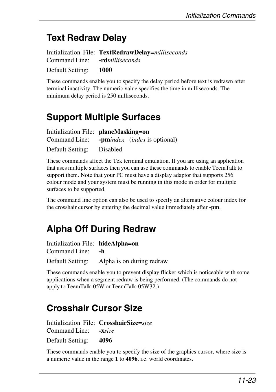 Alpha off during redraw, Crosshair cursor size, Support multiple surfaces | Text redraw delay | Xerox -05W User Manual | Page 199 / 370
