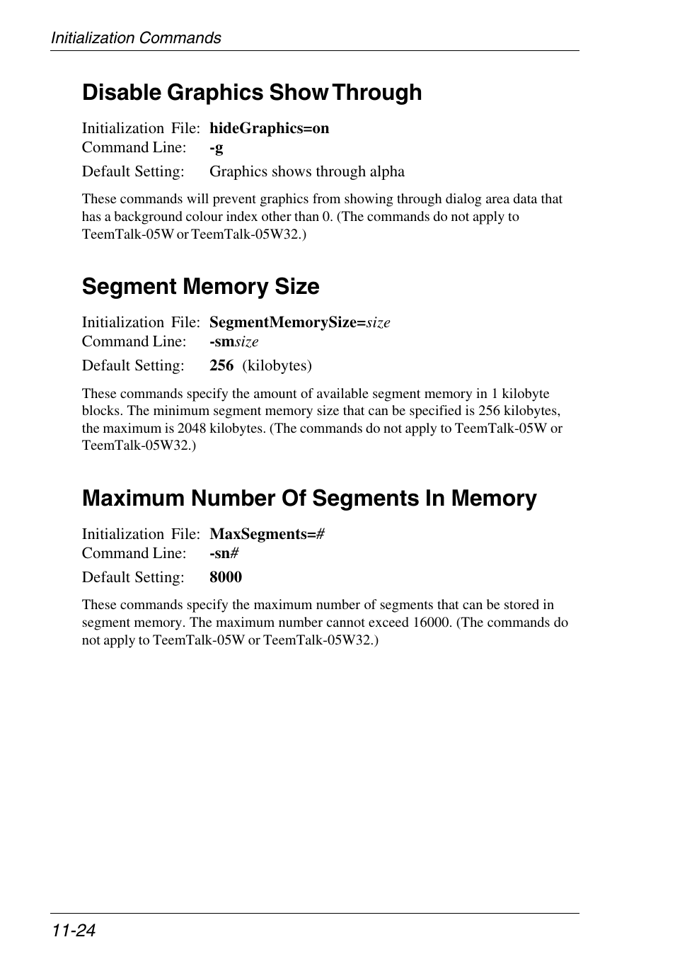 Disable graphics show-thru, Number of segments, Segment memory size | Maximum in memory, Memory size, Disable graphics show through | Xerox -05W User Manual | Page 200 / 370