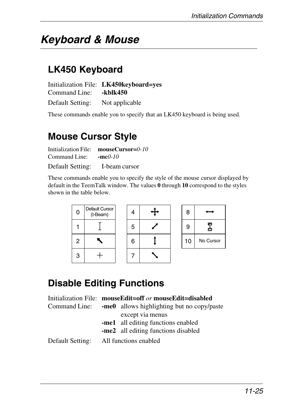 Keyboard & mouse, Disable mouse editing, Lk450 keyboard | Mouse cursor style, Using lk450, Keyboard & mouse -25, Disable editing functions | Xerox -05W User Manual | Page 201 / 370