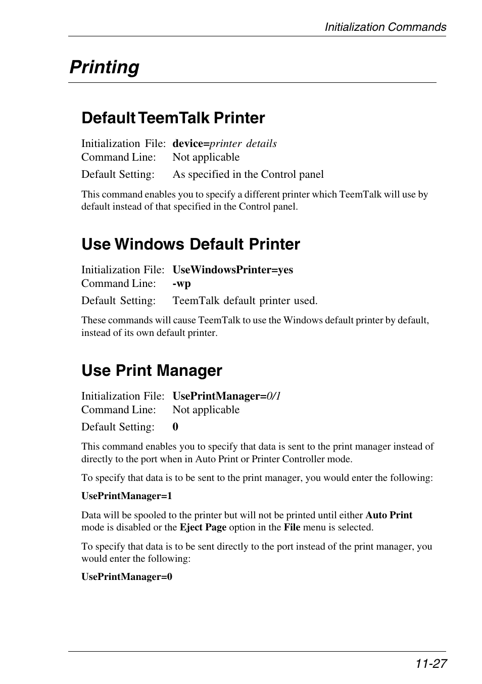 Printing, Use windows default printer, Default teemtalk printer | Print manager, Printing -27, Use print manager | Xerox -05W User Manual | Page 203 / 370