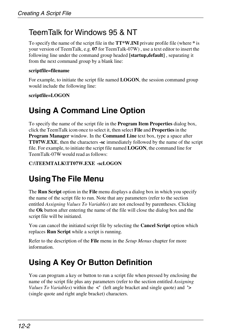 Command line option, File menu option, Key or button definition | Teemtalk for windows 95 & nt, Using a command line option, Using the file menu, Using a key or button definition | Xerox -05W User Manual | Page 206 / 370