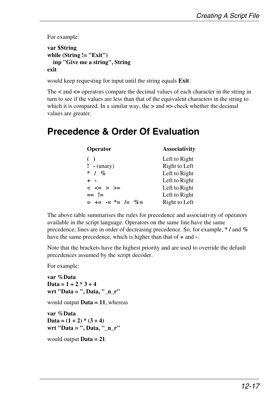 Precedence & order of evaluation | Xerox -05W User Manual | Page 221 / 370