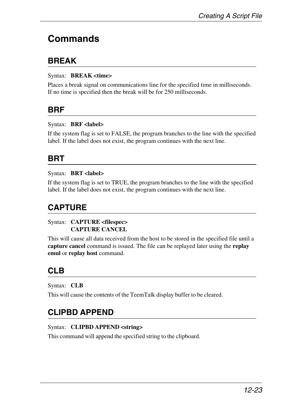 Break, Capture, Clipbd append | Command descriptions, Commands | Xerox -05W User Manual | Page 227 / 370