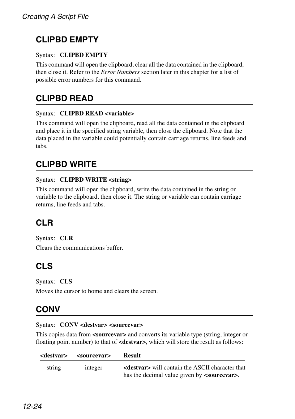 Clipbd empty, Clipbd read, Clipbd write | Conv | Xerox -05W User Manual | Page 228 / 370