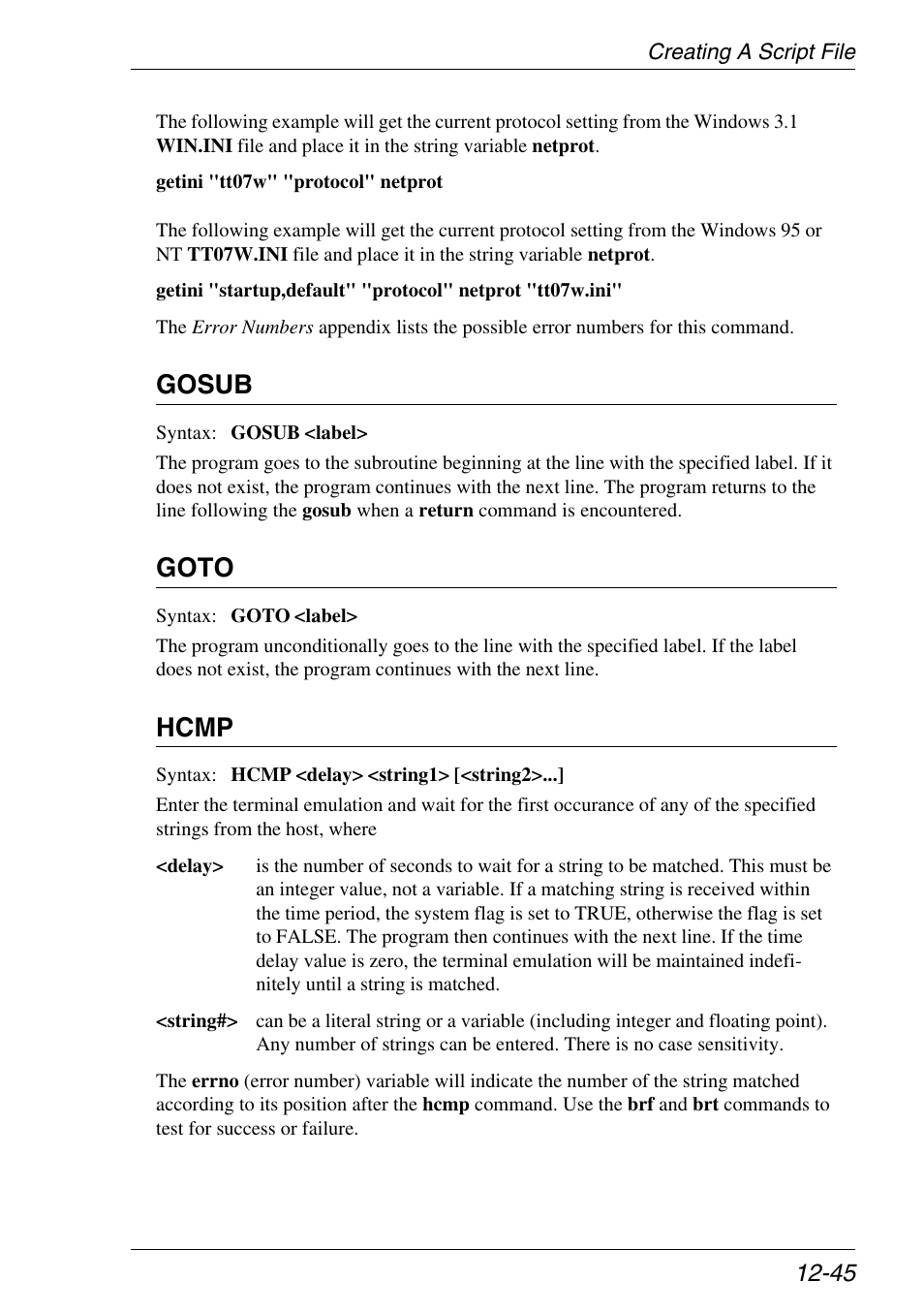 Gosub, Goto, Hcmp | Xerox -05W User Manual | Page 249 / 370