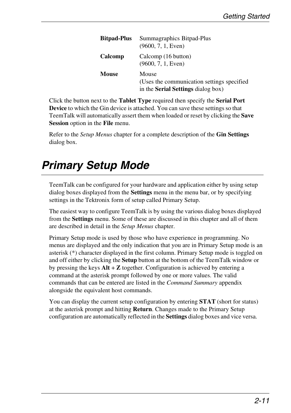 Primary setup mode, Setup configuration, Description | Primary setup mode -11 | Xerox -05W User Manual | Page 25 / 370