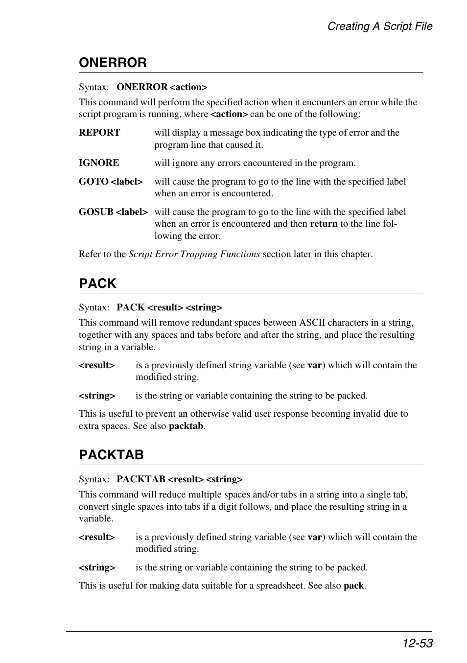 Onerror, Pack, Packtab | Xerox -05W User Manual | Page 257 / 370