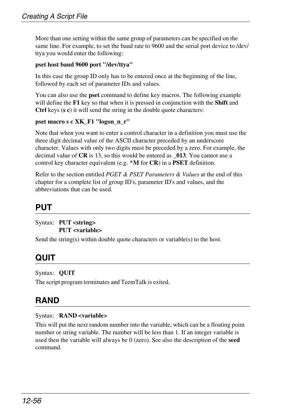 Quit, Rand, Random number generator | Xerox -05W User Manual | Page 260 / 370