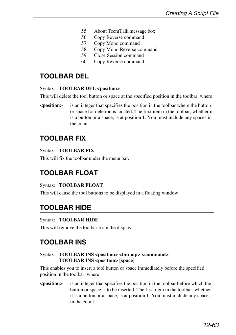 Toolbar del, Toolbar fix, Toolbar float | Toolbar hide, Toolbar ins | Xerox -05W User Manual | Page 267 / 370