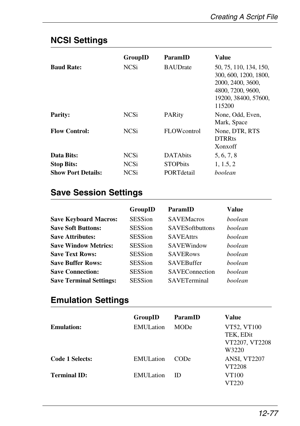 Ncsi settings, Save session settings, Emulation settings | Xerox -05W User Manual | Page 281 / 370