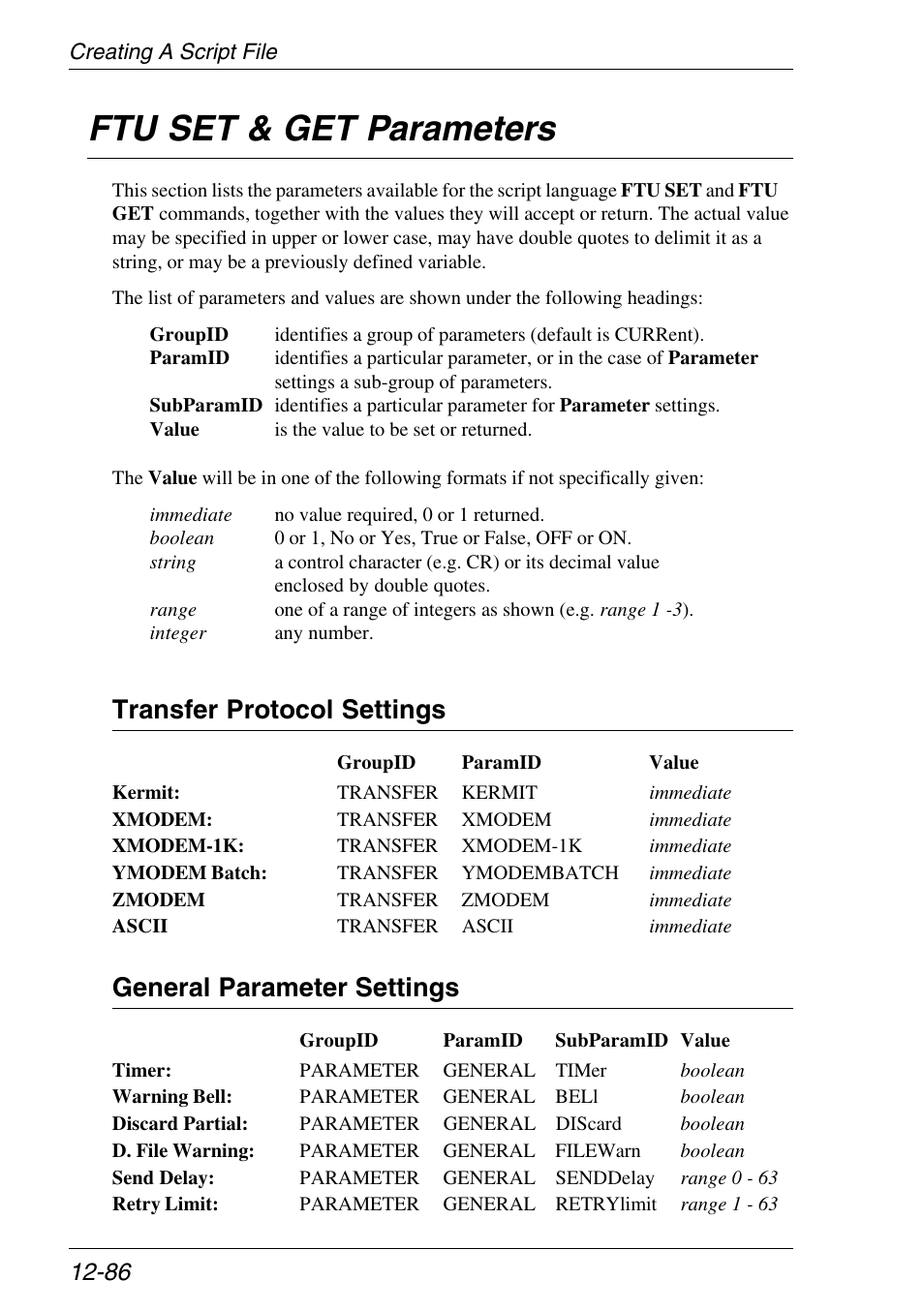 Ftu set & get parameters, Ftu set & get parameters -86, Transfer protocol settings | General parameter settings | Xerox -05W User Manual | Page 290 / 370