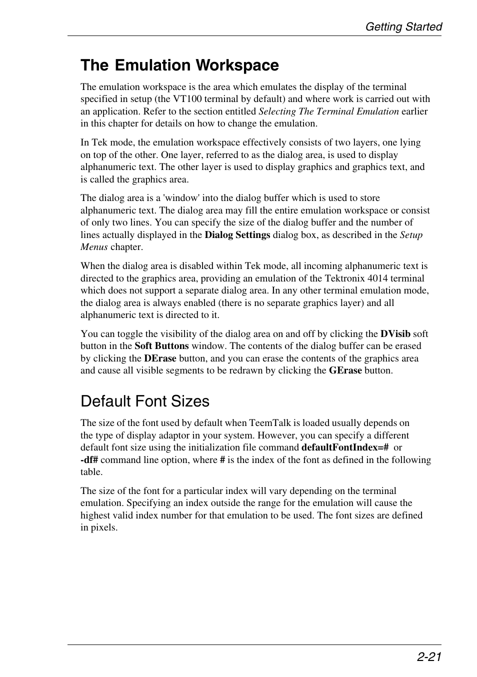 The emulation workspace, Default font sizes, Description | Emulation workspace, The emulation workspace -21, Default font sizes -21 | Xerox -05W User Manual | Page 35 / 370