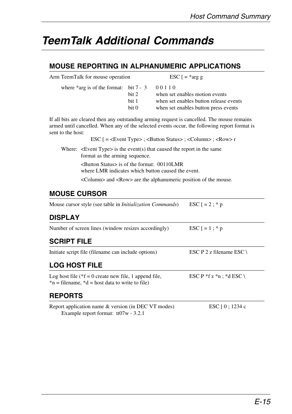 Teemtalk additional commands, E-15 | Xerox -05W User Manual | Page 359 / 370