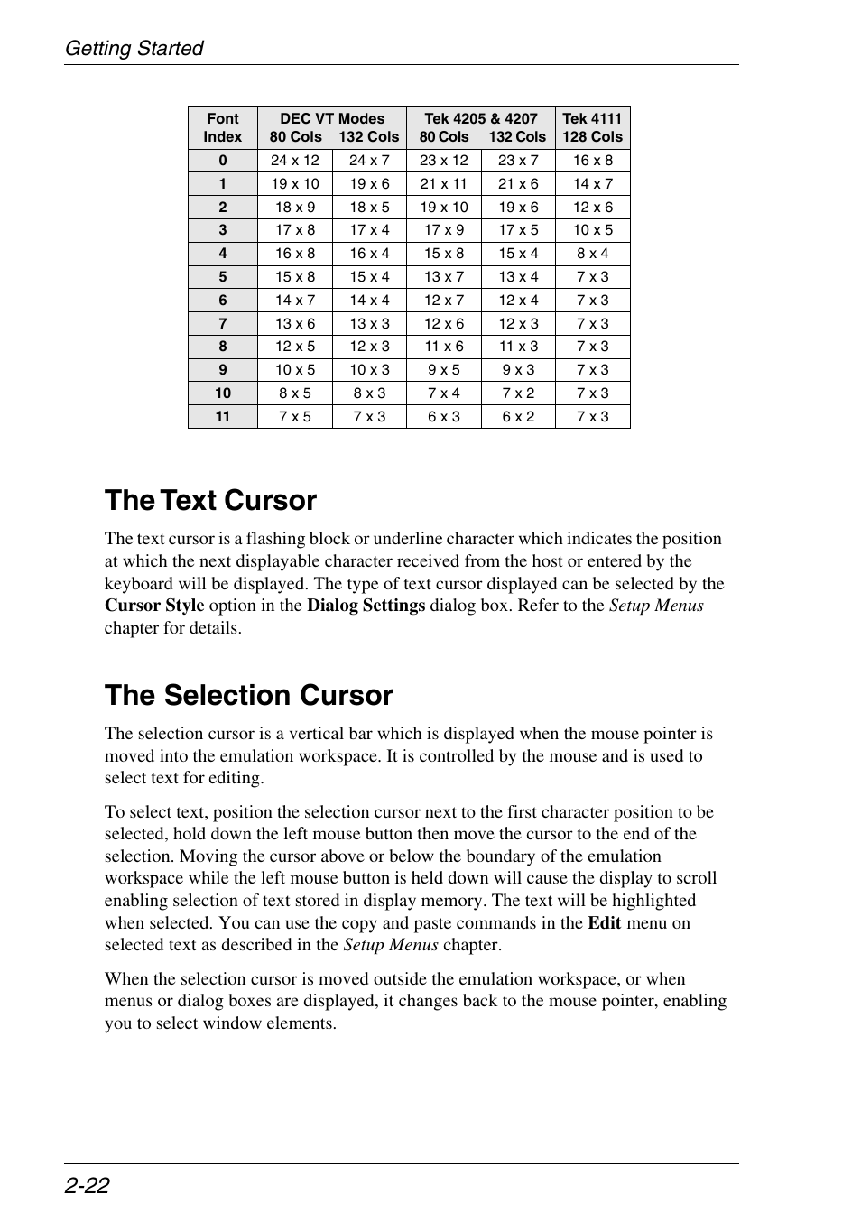 The text cursor, The selection cursor, Selection | Text, Selection cursor, Text cursor, The text cursor -22 the selection cursor -22, Getting started | Xerox -05W User Manual | Page 36 / 370