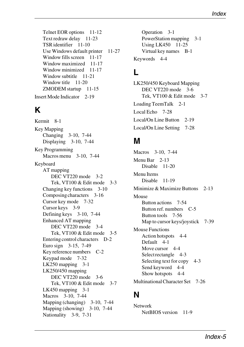 Key mapping, Key programming, Keyboard | At mapping, Enhanced at mapping, Lk250/450 mapping, Lk250/450 keyboard mapping, Menu items, Mouse, Mouse functions | Xerox -05W User Manual | Page 365 / 370