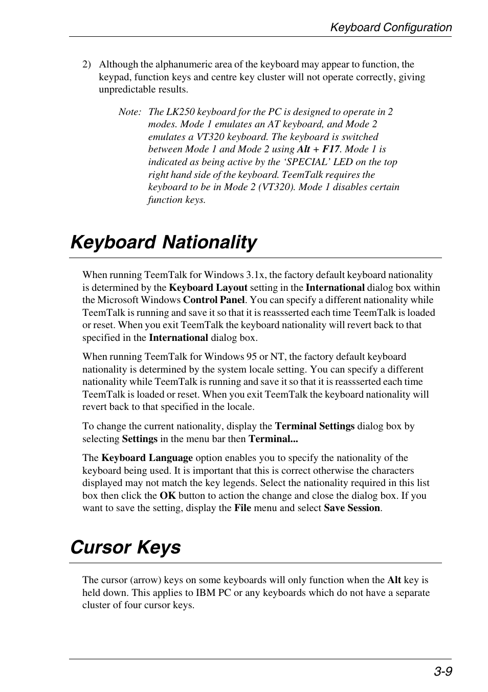 Keyboard nationality, Cursor keys, Nationality | Keyboard nationality -9, Cursor keys -9 | Xerox -05W User Manual | Page 47 / 370