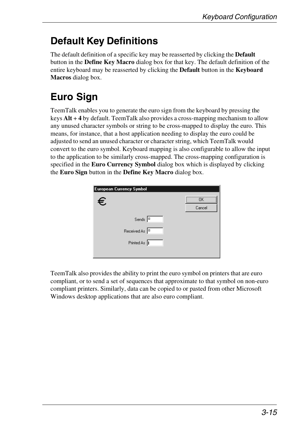 Default key definitions, Euro sign, Default key definitions -15 euro sign -15 | Xerox -05W User Manual | Page 53 / 370