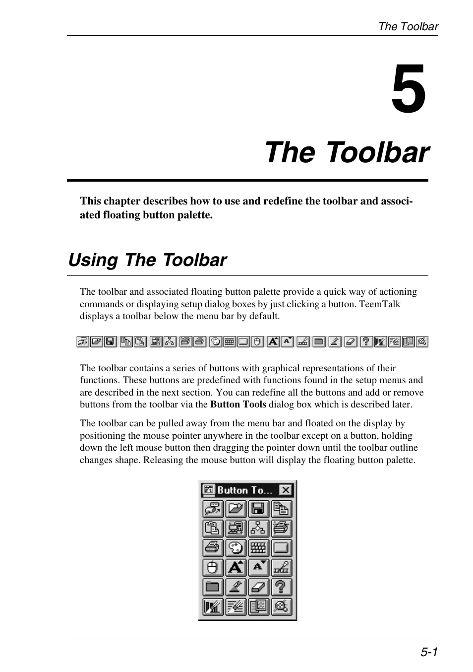 The toolbar, Using the toolbar, Floating button palette | Using, Toolbar functions, The toolbar -1, Using the toolbar -1 | Xerox -05W User Manual | Page 63 / 370