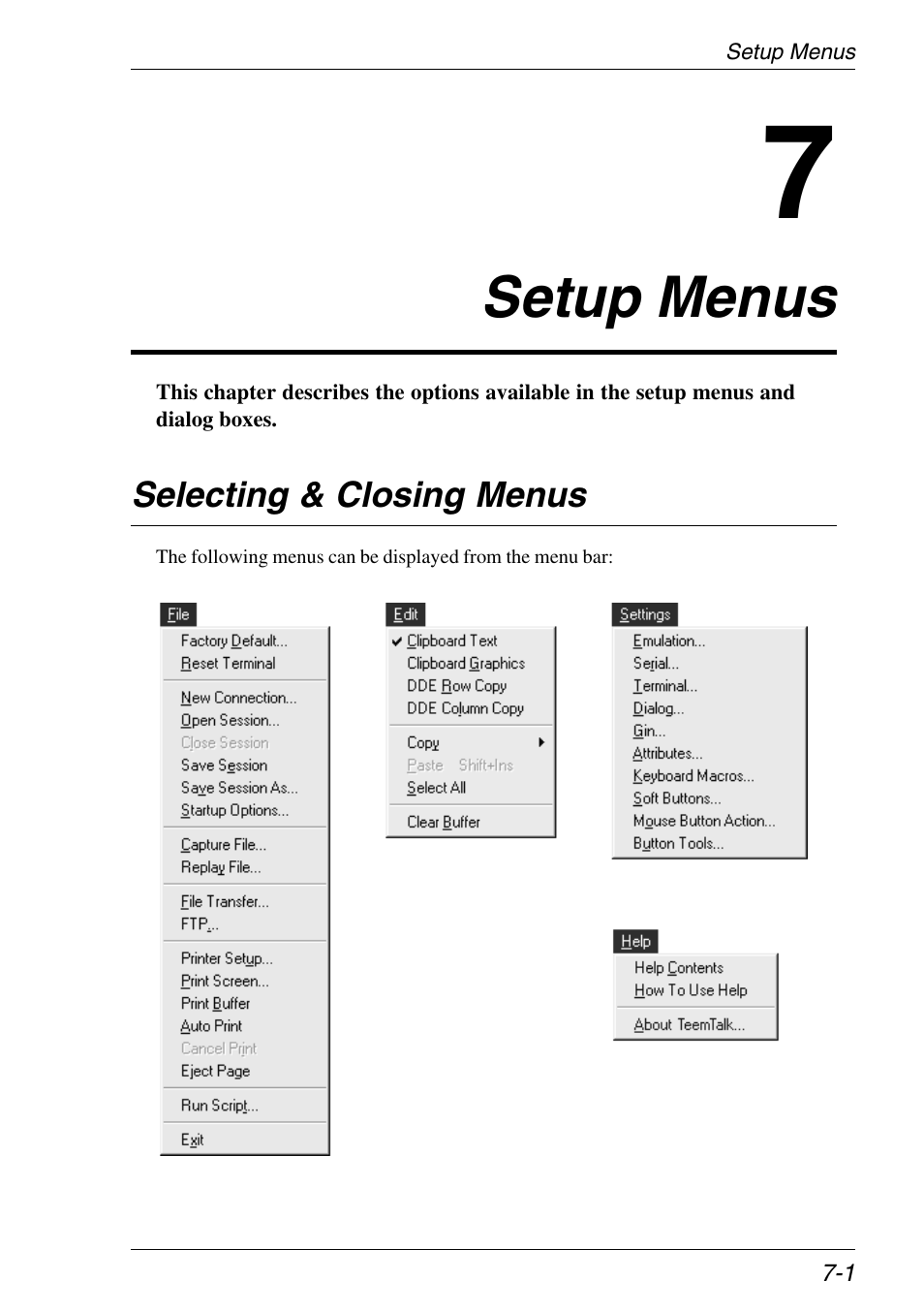 Setup menus, Selecting & closing menus, Displaying | Setup menus -1, Selecting & closing menus -1 | Xerox -05W User Manual | Page 75 / 370