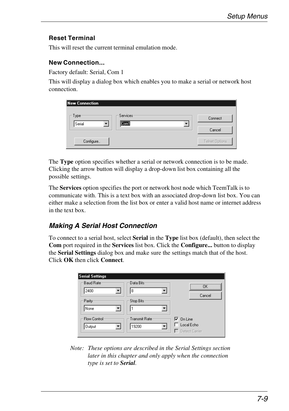 New connection dialog box, Reset terminal, New connection | Terminal reset | Xerox -05W User Manual | Page 83 / 370