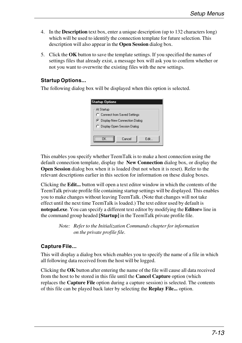 Capturing files, File capture/replay, Startup options | Xerox -05W User Manual | Page 87 / 370