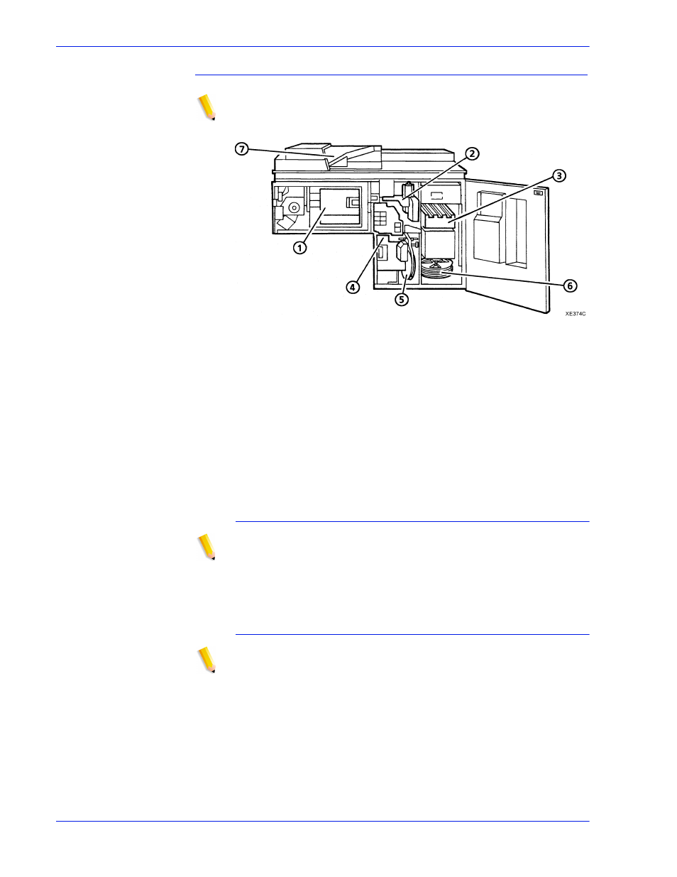 Bindexer, Stitcher, Stacker | Binder, Binder tape reel, Stitcher wire spools, Top tray | Xerox 128 User Manual | Page 34 / 174