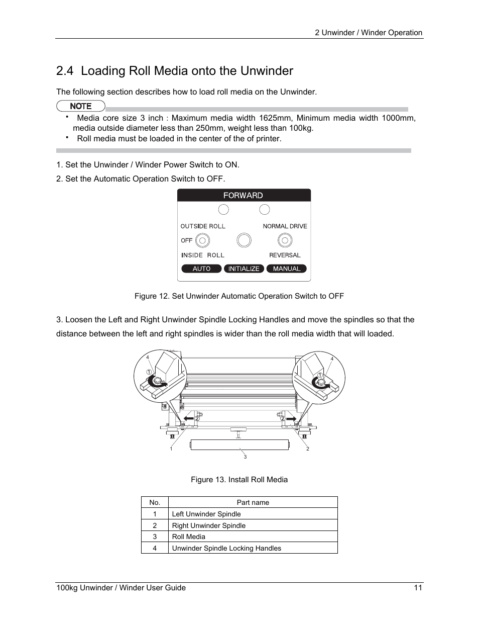 4 loading roll media onto the unwinder, Loading roll media onto the unwinder | Xerox 8264E  EN User Manual | Page 15 / 30