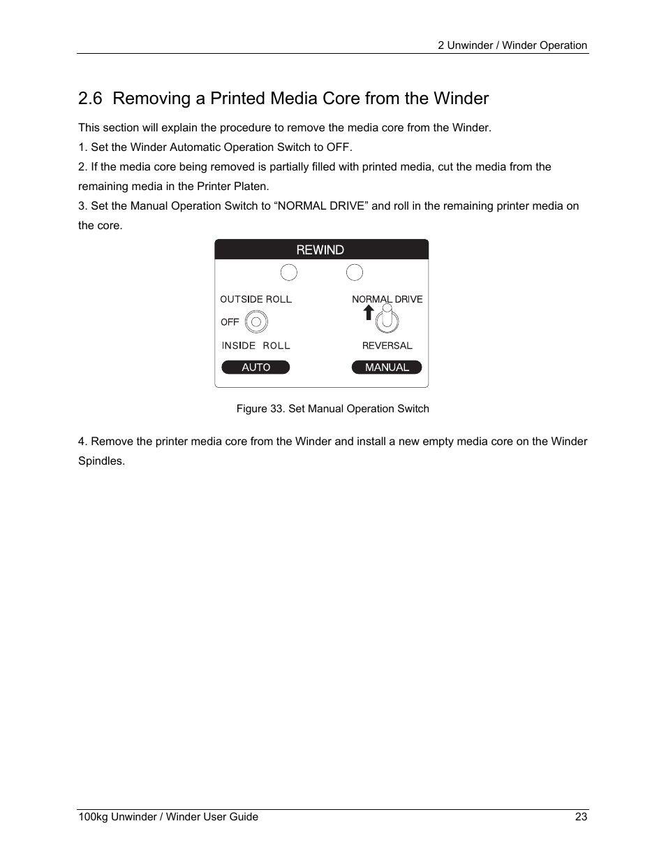 6 removing a printed media core from the winder, Removing a printed media core from the winder | Xerox 8264E  EN User Manual | Page 27 / 30