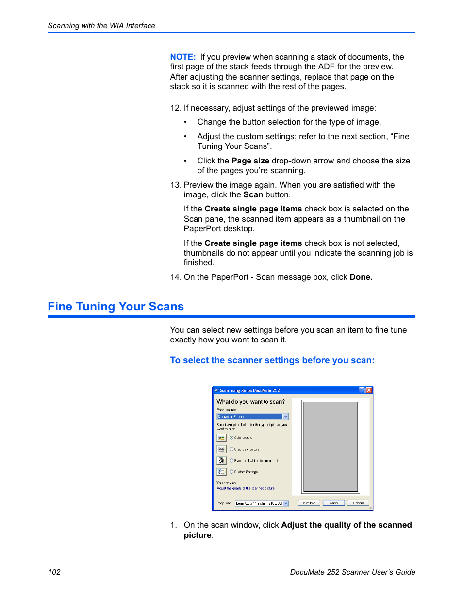 Fine tuning your scans | Xerox DOCUMATE 252 User Manual | Page 107 / 133