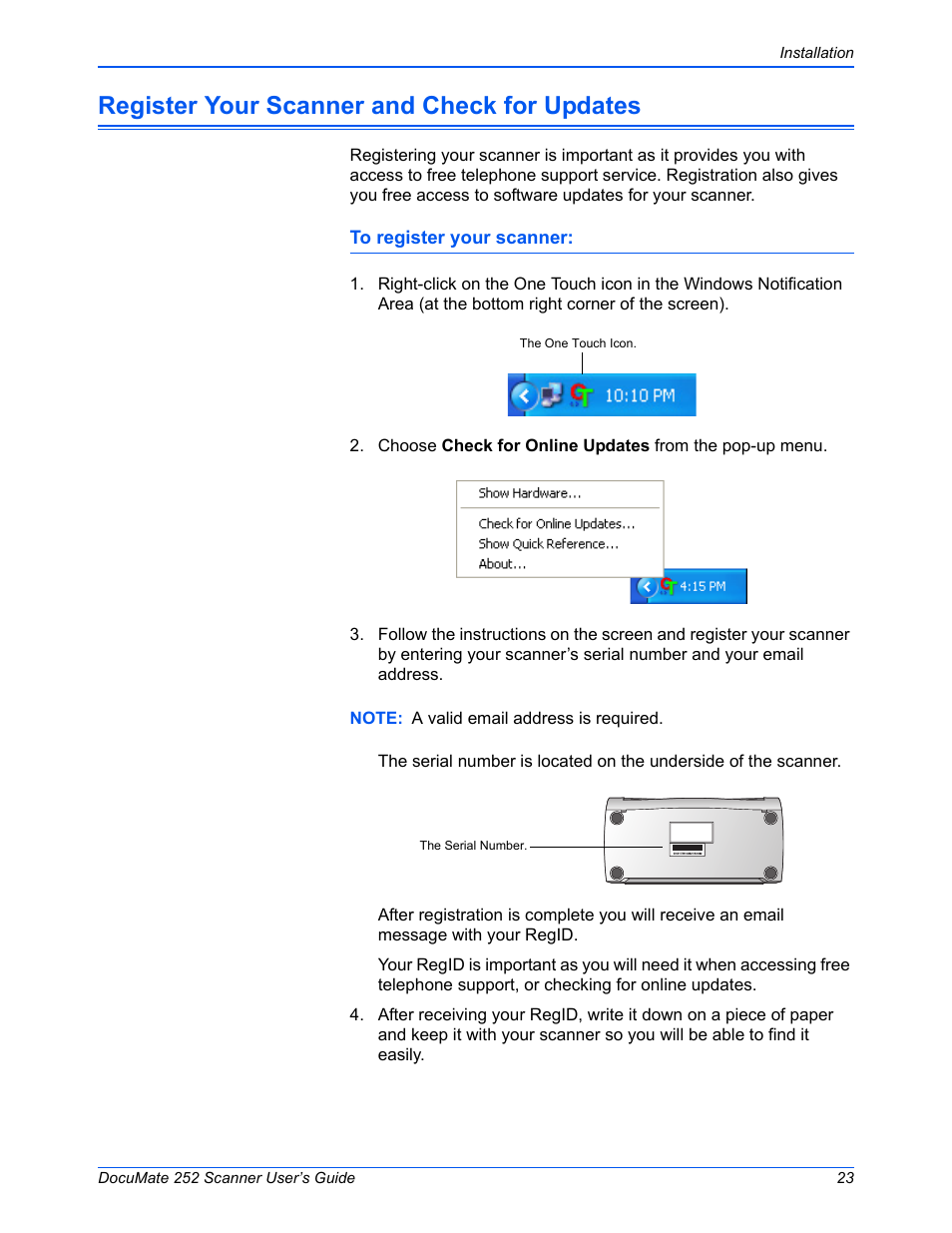 Register your scanner and check for updates | Xerox DOCUMATE 252 User Manual | Page 28 / 133