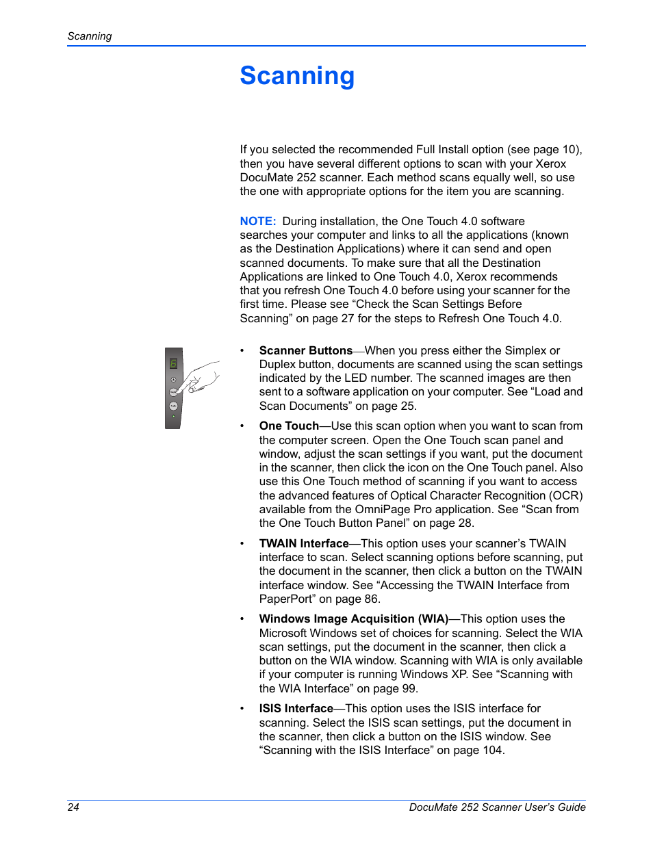 Scanning | Xerox DOCUMATE 252 User Manual | Page 29 / 133