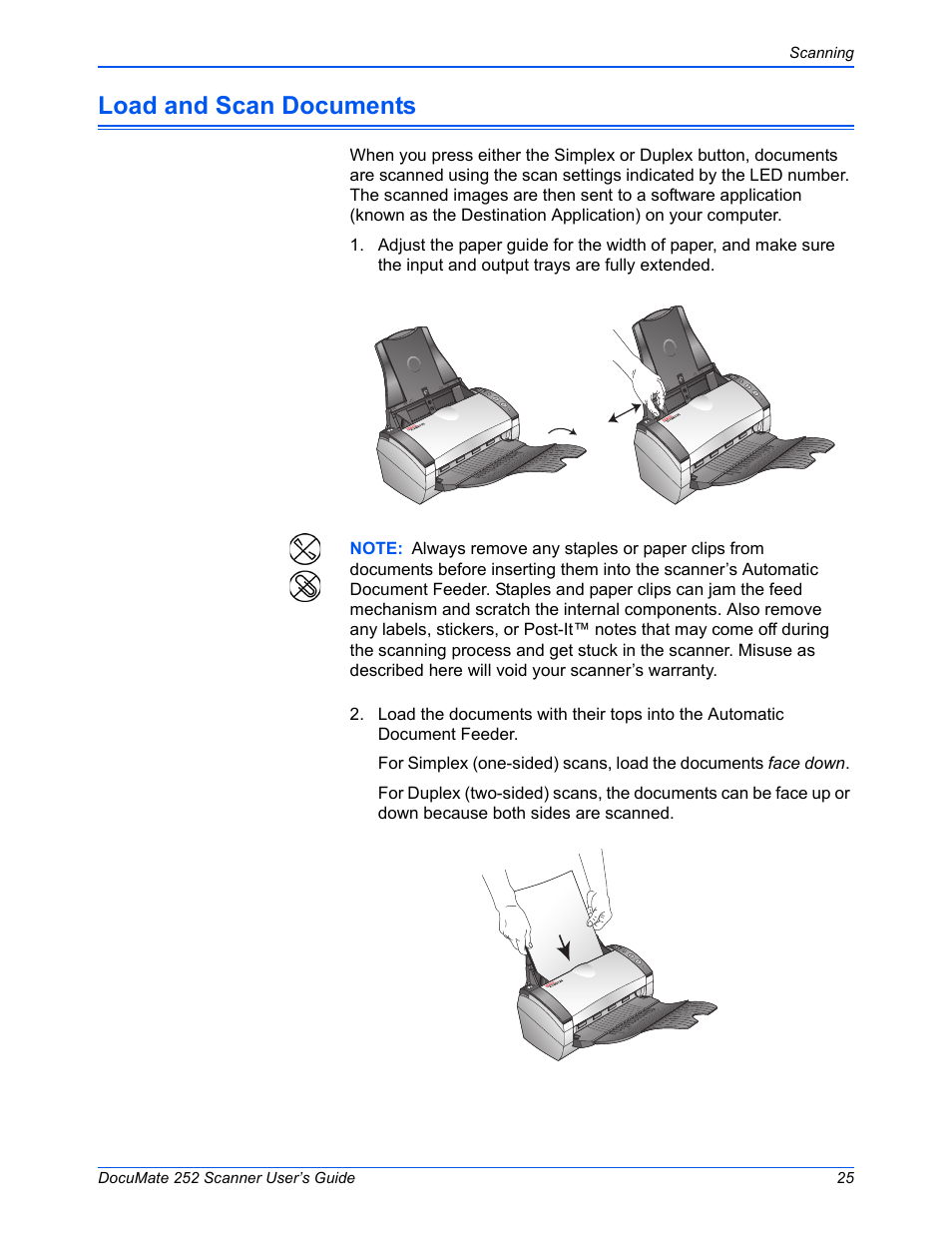 Load and scan documents | Xerox DOCUMATE 252 User Manual | Page 30 / 133