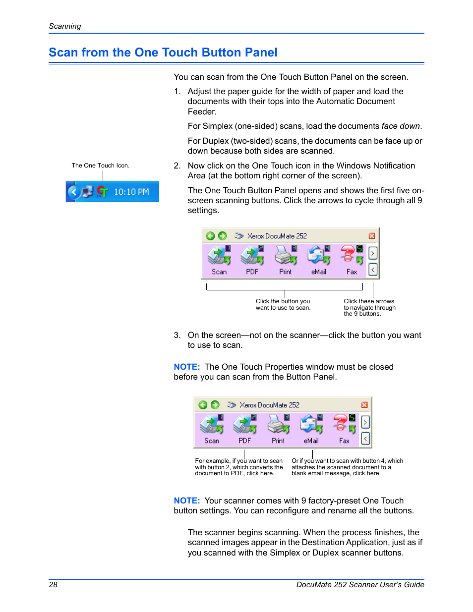 Scan from the one touch button panel | Xerox DOCUMATE 252 User Manual | Page 33 / 133